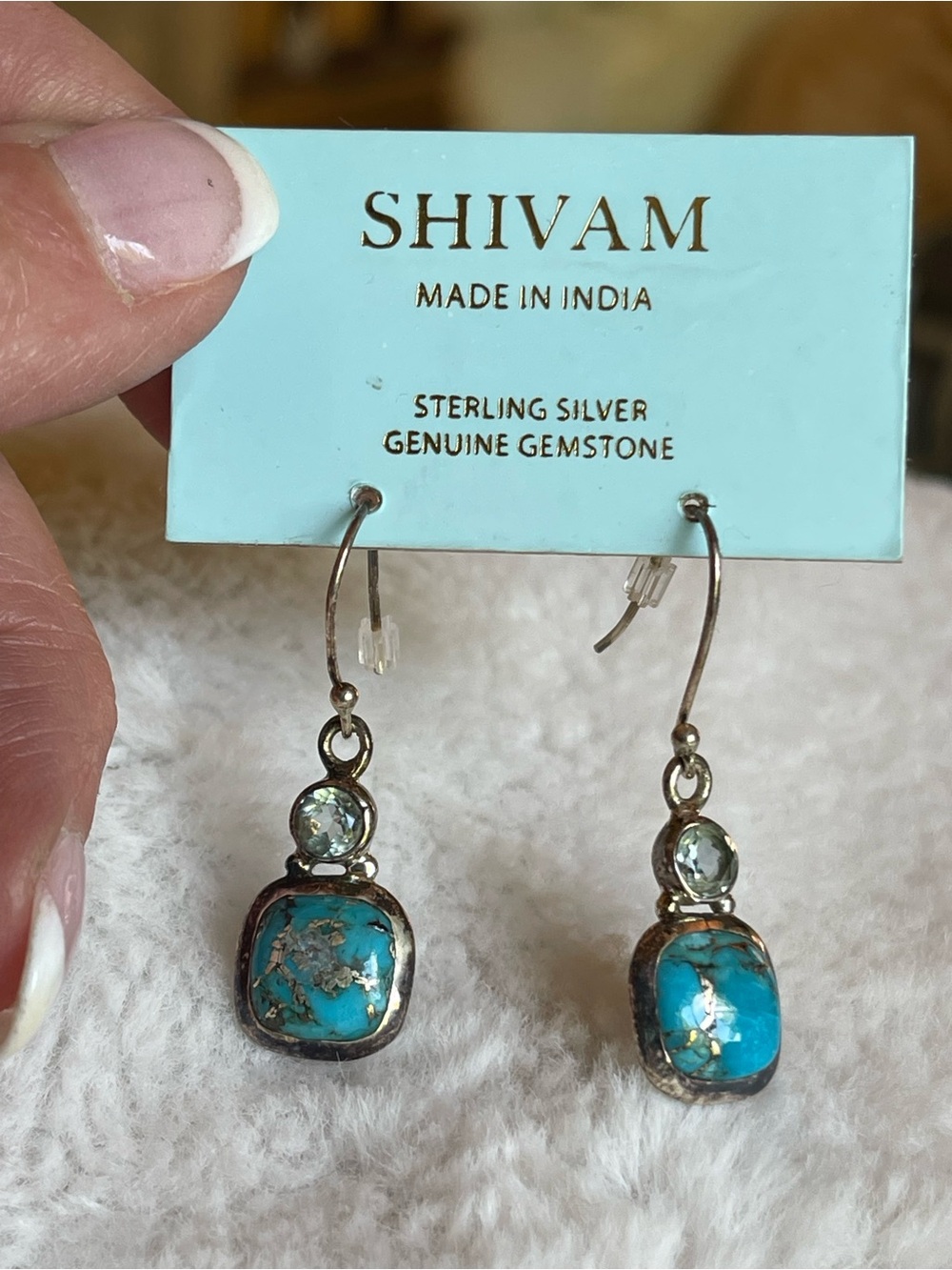 SHIVAM Sterling Silver Turquoise Drop Earrings with Gemstone Accent